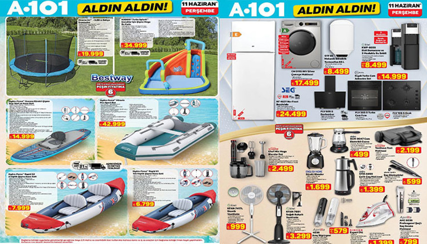 SATIŞTA A101 ALDIN ALDIN KATALOĞU 11 HAZİRAN 2026 || A101 aktüel afişi bu hafta yeni neler geliyor, hangi ürünler var A101 indirim broşürü ile trambolin, kano seti, vantilatör, su parkı, araç süpürgesi, şarjlı vidalama geliyor...