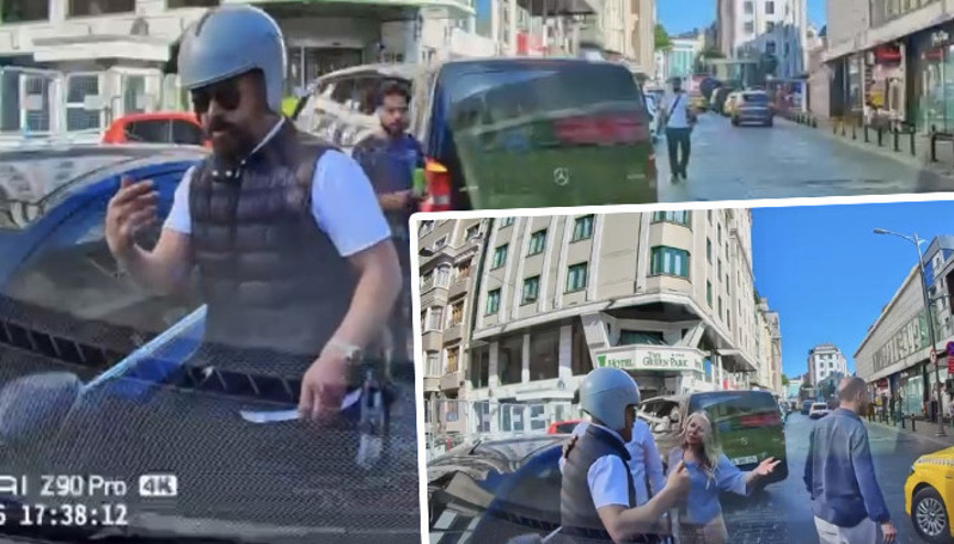 Beyoğlunda yol verme kavgası kamerada: Boksörüm çeneni kırarım