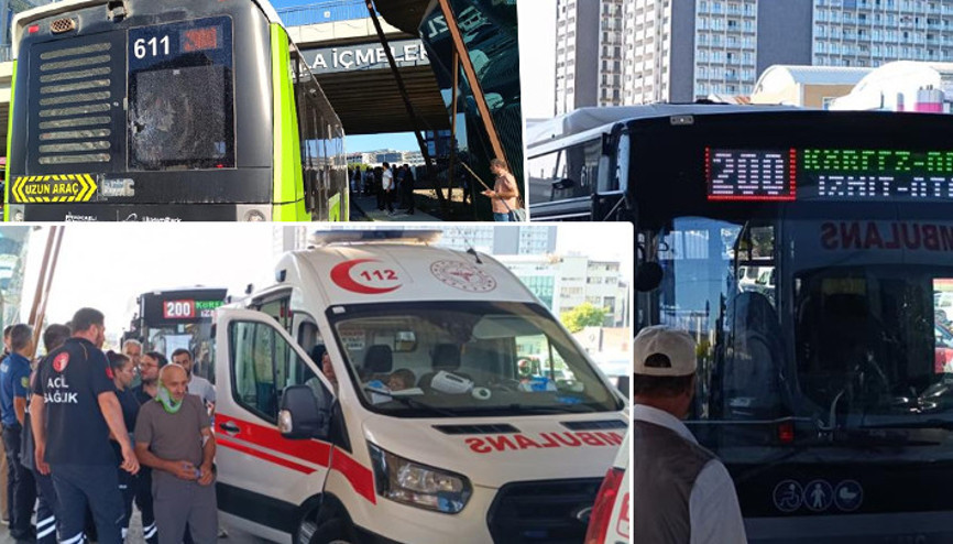 Tuzlada panik anları Ani fren yapan belediye otobüsüne beton pompası çarptı: Yolcular yere savruldu
