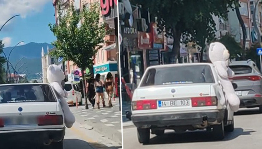 Pelüş ayı ile kentte turladı: Hem ceza yedi hem de otomobil otoparka çekildi Pelüş ayı ile kentte turladı: Hem ceza yedi hem de otomobil otoparka çekildi