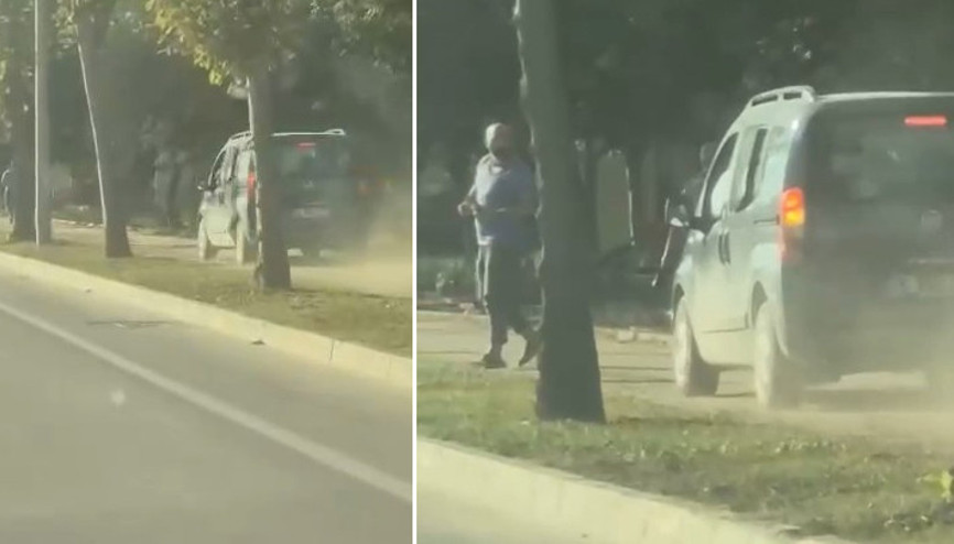 Bursada aracıyla kaldırımda ilerleyip, yayalardan yol istedi