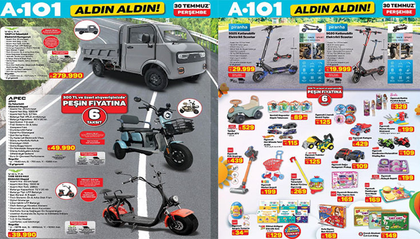 SATIŞTA A101 AKTÜEL KATALOG 30 TEMMUZ 2026 || A101 Aldın Aldın Perşembe afişi yeni neler var A101de bu hafta ankastre set, buharlı kırışıklık giderici, katlanabilir elektrikli scooter, elektrikli moped satışa çıkıyor