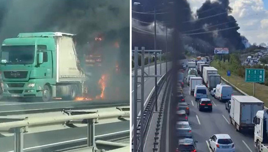 İstanbulda TEM Otoyolunda TIR yangını: Trafik yeniden açıldı