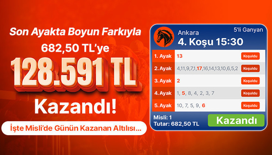 Son Ayakta Boyun Farkıyla 682,50 TL’ye 128.591 TL Kazandı İşte Misli’de Günün Kazanan Altılısı…