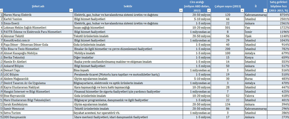 Türkiyenin en hızlı büyüyen 100 şirketi açıklandı
